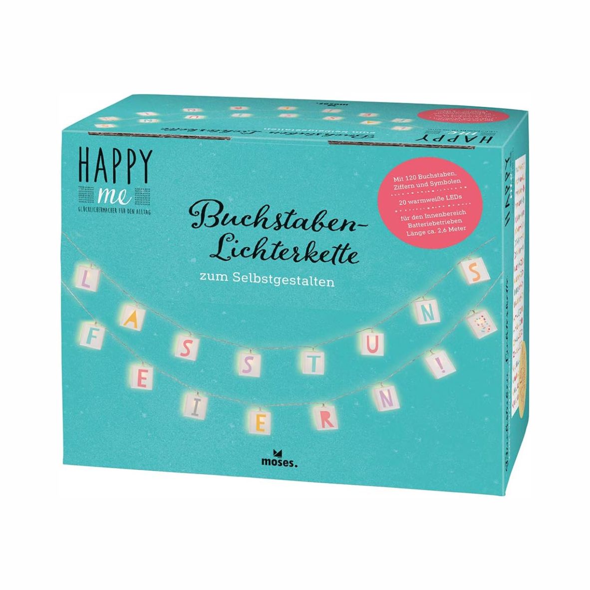 moses Happy me Buchstaben-Lichterkette mit 20 LEDs zum Selbstgestalten | Länge 2,60 m