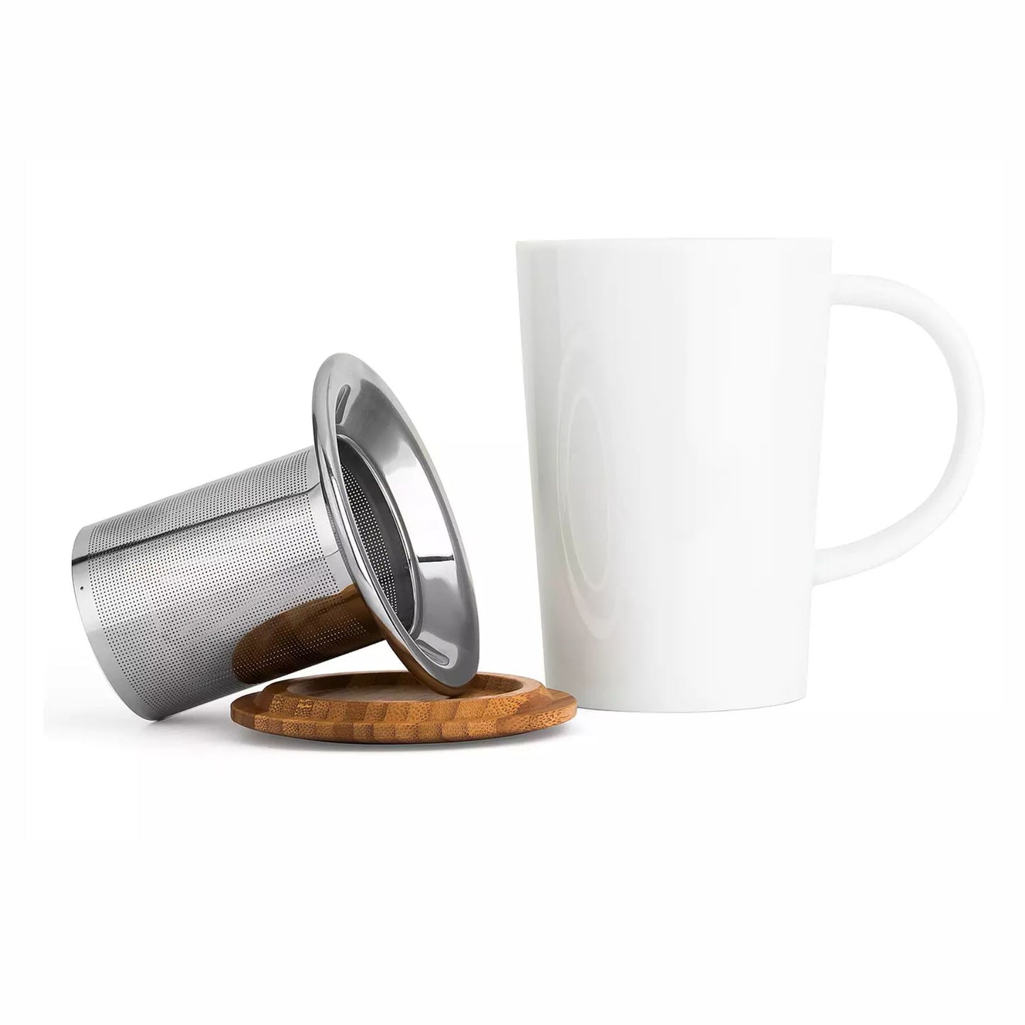 Tee-Becher mit Filter und Bambus-Deckel 0,4l Weiss
