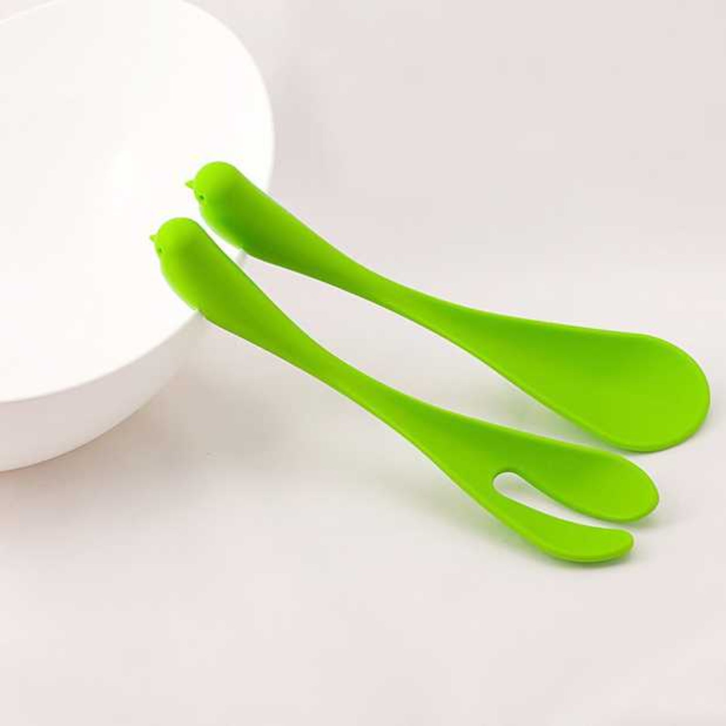 Salatschale mit Spatzen-Salatbesteck
