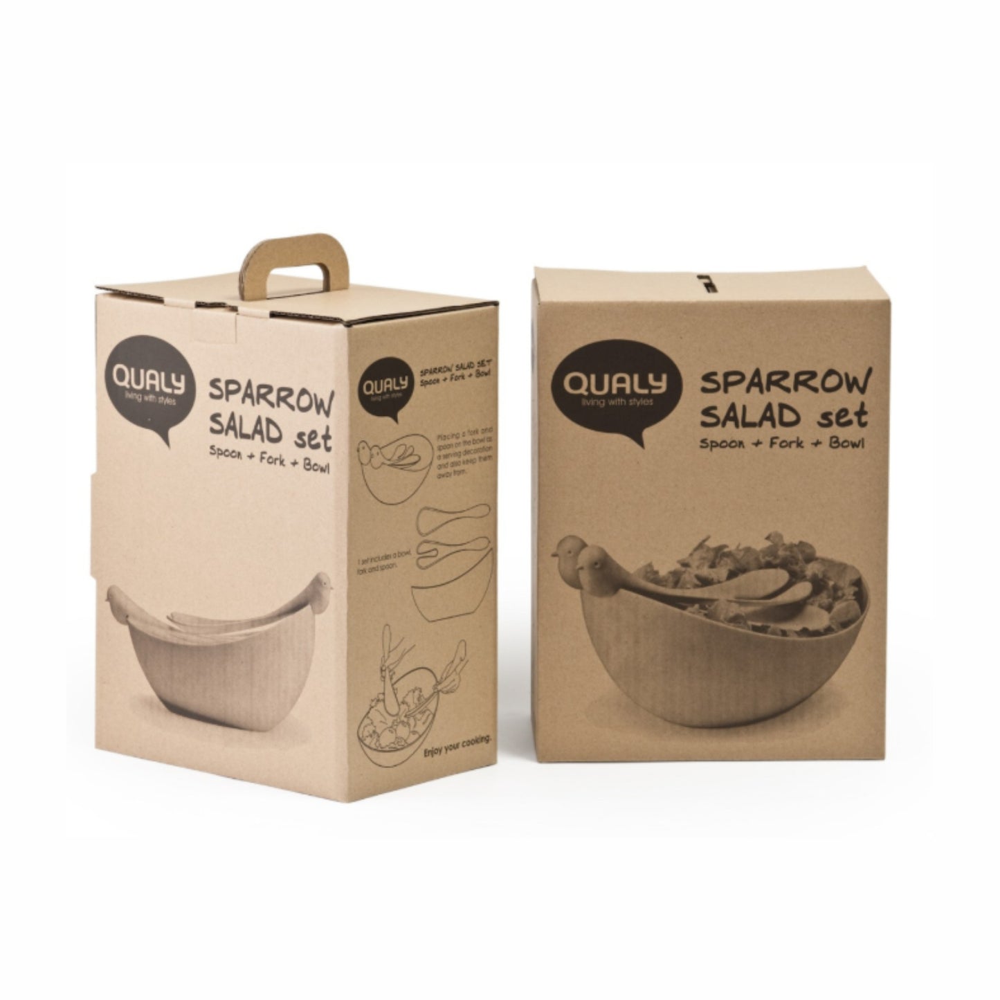 Salatschale mit Spatzen-Salatbesteck