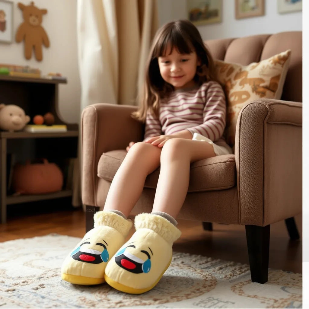 Lustige Emoji Hausschuhe - Lachende Trennen – Bequem, Warm & Stylisch