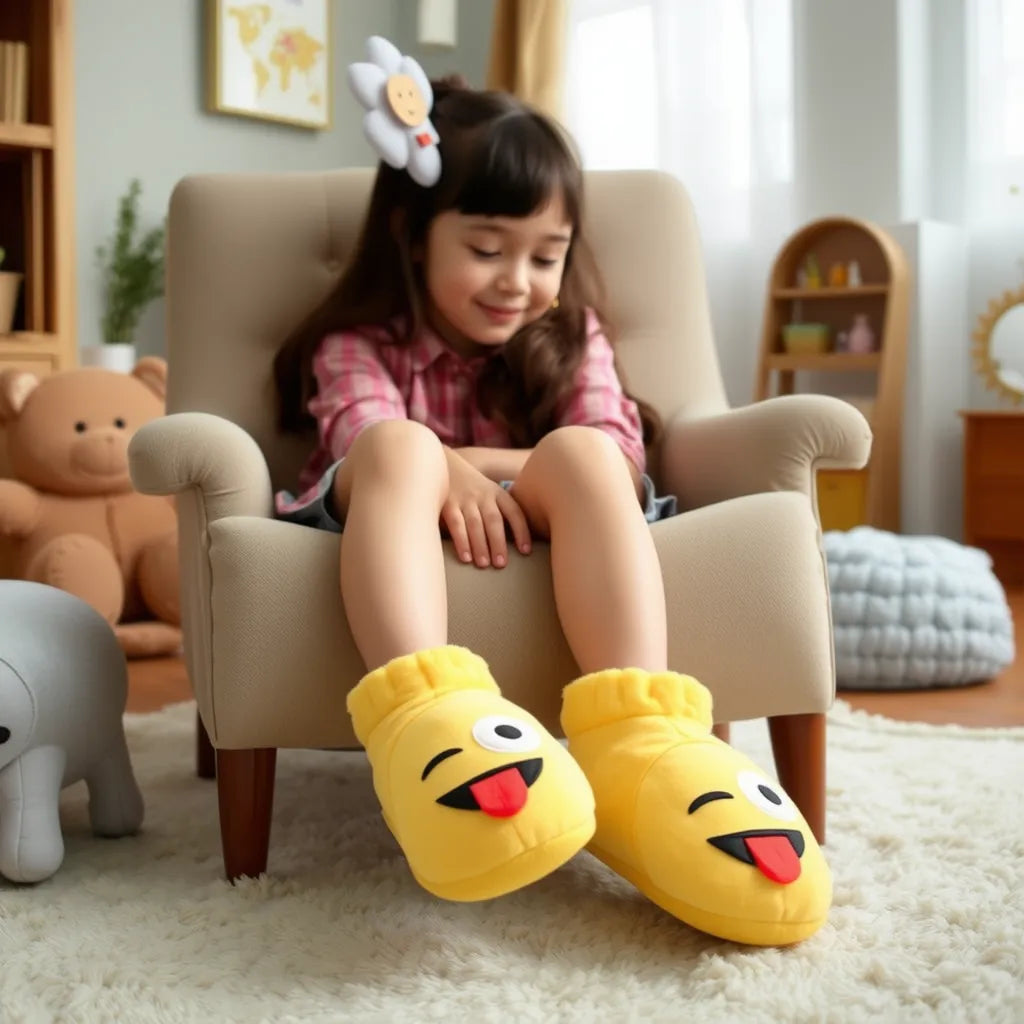 Lustige Emoji Hausschuhe - ausgestreckte Zunge – Bequem, Warm & Stylisch
