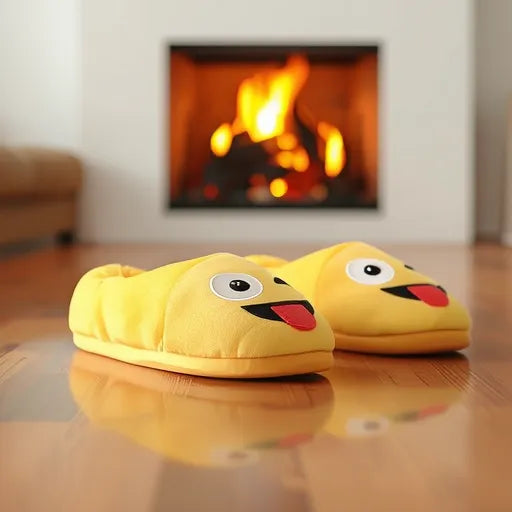 Lustige Emoji Hausschuhe - ausgestreckte Zunge – Bequem, Warm & Stylisch