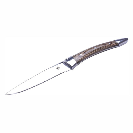 LAGUIOLE - Set mit 6 Steakmessern - Edelstahl, Metallgriff mit grauem Holz veredelt