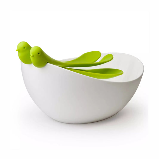 Salatschale mit Spatzen-Salatbesteck