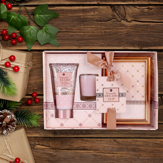 Geschenk für Frauen - Hand- und Nagelcreme, Duftkerze und Bilderrahmen